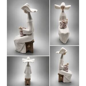 Lladro Daisa 1987 Porcelain Nun Sewing Figurine White Habit Spain Hand Made 10”